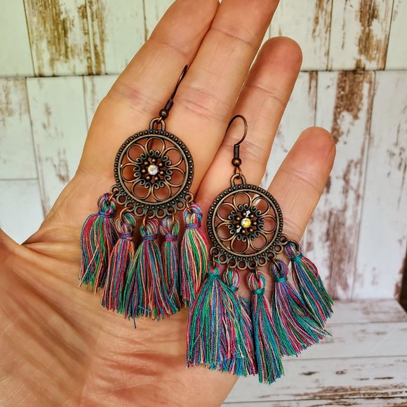 Southwest Boho Tassel Earrings - Picture 3 of 3